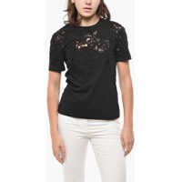 Tricouri Ermanno Scervino Long-Sleeved Cotton T-Shirt With Lace Patches