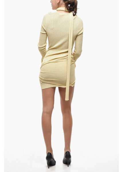 Rochii scurte AYA MUSE V Neck Knitted Dress With Tie Neck Detail Yellow Femei (BM 19521998) 2