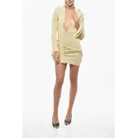 Rochii scurte V Neck Knitted Dress With Tie Neck Detail Femei