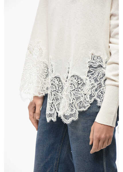 Pulovere Ermanno Scervino Turtleneck Pure Cashmere Sweater With Lace Hem White Femei (BM 19522001) 3