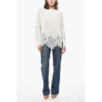 Pulovere Ermanno Scervino Dama - Pulovere Ermanno Scervino Turtleneck Pure Cashmere Sweater With Lace Hem White Femei (BM 19522001) - B-mall.ro