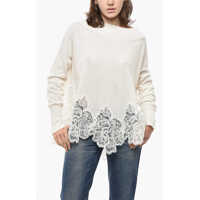 Pulovere Turtleneck Pure Cashmere Sweater With Lace Hem Femei