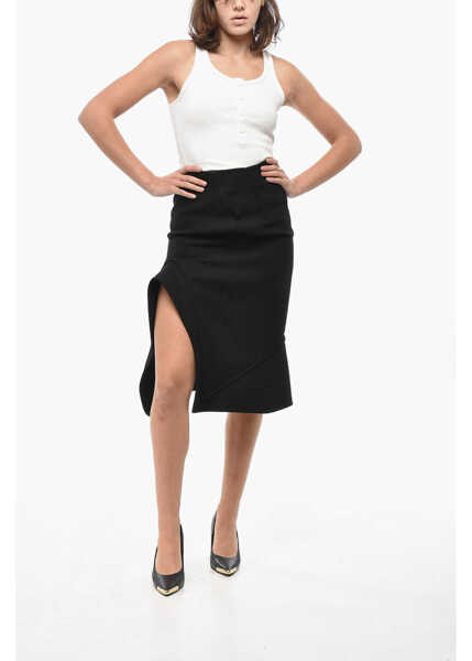Fuste lungi Bottega Veneta Wool Structured Midi Skirt With Side Split Black Femei (BM 19522004) 4