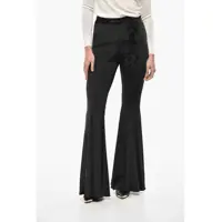 Pantaloni office High-Waisted Flared Pants With Corset Effect Detail Femei