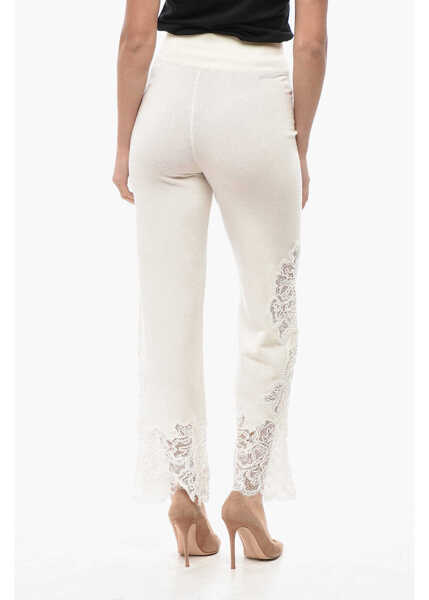 Pantaloni casual Ermanno Scervino Cashmere Palazzo Pants With Lace Bottom White Femei (BM 19522019) 2