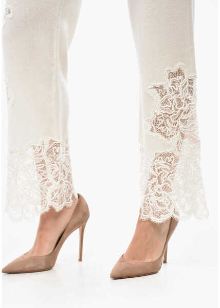 Pantaloni casual Ermanno Scervino Cashmere Palazzo Pants With Lace Bottom White Femei (BM 19522019) 3