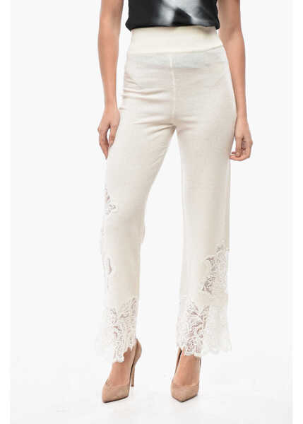 Pantaloni casual Ermanno Scervino Cashmere Palazzo Pants With Lace Bottom White Femei (BM 19522019) 1