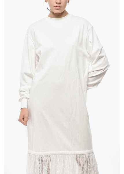 Rochii lungi INTERIOR Cotton Tee Dress With Lace Flounce White Femei (BM 19522022) 4