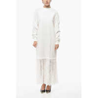 Rochii lungi Cotton Tee Dress With Lace Flounce Femei