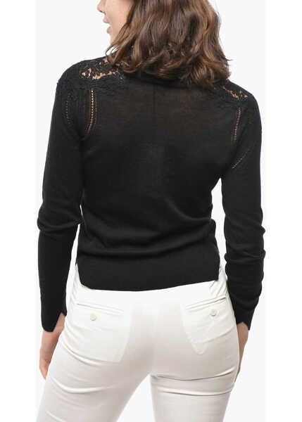 Pulovere Ermanno Scervino Cotton Blend Sweater With Lace Embellishment Black Femei (BM 19522031) 2
