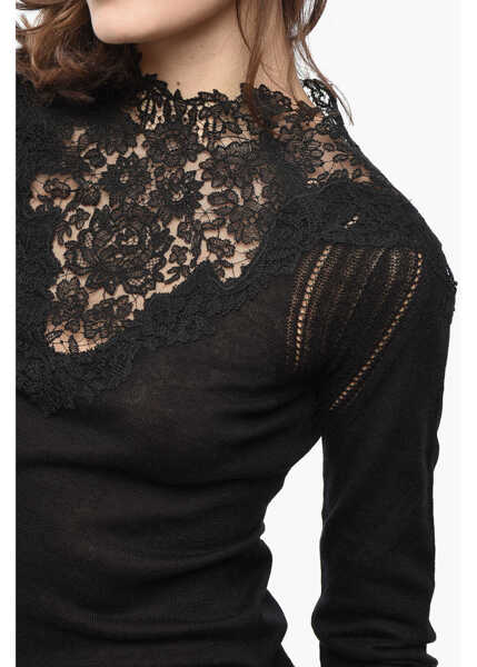 Pulovere Ermanno Scervino Cotton Blend Sweater With Lace Embellishment Black Femei (BM 19522031) 3