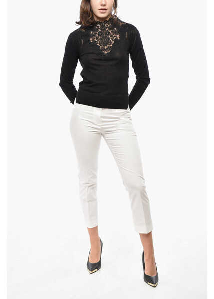 Pulovere Ermanno Scervino Cotton Blend Sweater With Lace Embellishment Black Femei (BM 19522031) 4