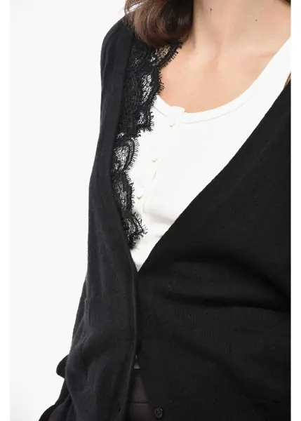 Cardigane Ermanno Scervino Cashmere Cardigan With Lace Embellishment Black Femei (BM 19522034) 3
