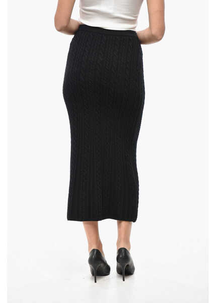 Fuste lungi Alessandra Rich Cable Knit Wool Midi Skirt Black Femei (BM 19522037) 2