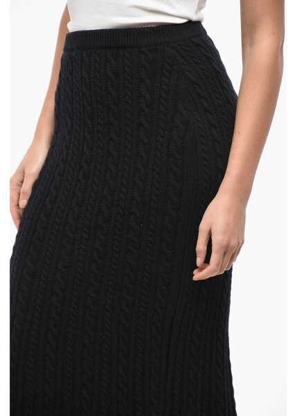 Fuste lungi Alessandra Rich Cable Knit Wool Midi Skirt Black Femei (BM 19522037) 3