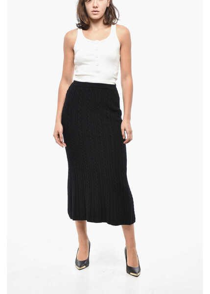Fuste lungi Alessandra Rich Cable Knit Wool Midi Skirt Black Femei (BM 19522037) 4