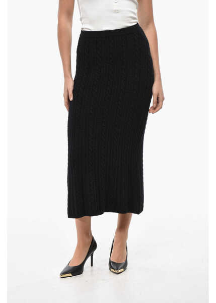 Fuste lungi Alessandra Rich Cable Knit Wool Midi Skirt Black Femei (BM 19522037) 1