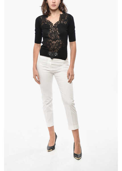 Pulovere Ermanno Scervino Short-Sleeved Cashmere Blend Sweater With Lace Detail Black Femei (BM 19522040) 4