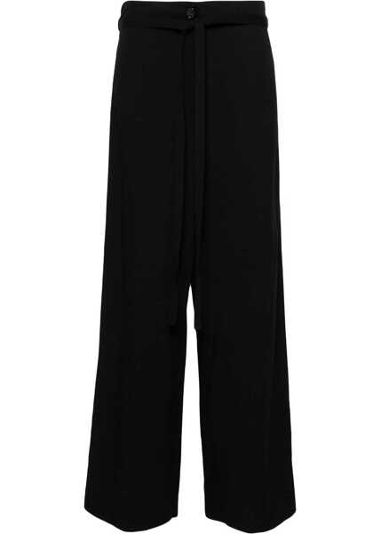 Pantaloni casual TOTME Linen Blend Cropped Fit Pants With Belt Black Femei (BM 19522046) 1