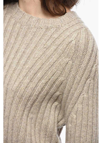 Pulovere casual Khaite Crew Neck Calvin Ribbed Cashmere Pullover Beige Femei (BM 19522049) 3