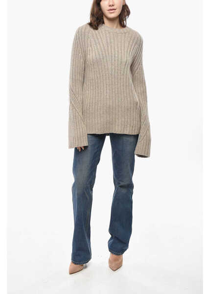 Pulovere casual Khaite Crew Neck Calvin Ribbed Cashmere Pullover Beige Femei (BM 19522049) 4