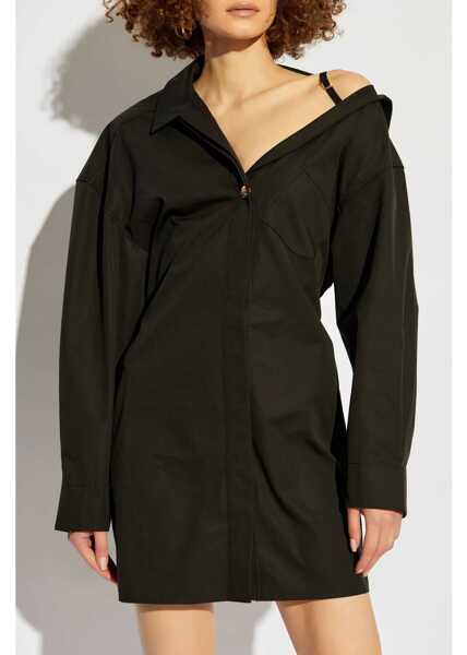 Rochii scurte JACQUEMUS La Casa Cotton Shirt Dress With Cold Shoulder Black Femei (BM 19522055) 3
