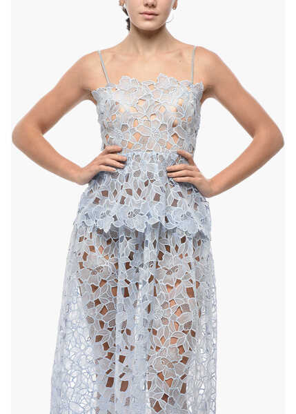 Rochii lungi Self-Portrait See-Through Broidarie Anglaise Midi Dress Light Blue Femei (BM 19522058) 4