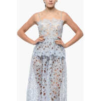 Rochii lungi Self-Portrait Dama - Rochii lungi Self-Portrait See-Through Broidarie Anglaise Midi Dress Light Blue Femei (BM 19522058) - B-mall.ro