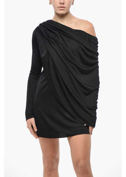 Rochii scurte GIUSEPPE DI MORABITO Viscose Draped Dress Black Femei (BM 19522061) 4