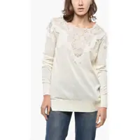 Pulovere Crew Neck Cotton Blend Sweater With Lace Detail Femei