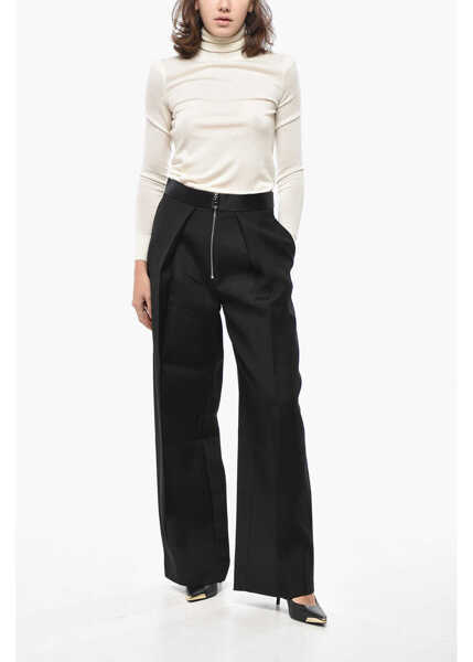 Pantaloni casual Khaite Single-Pleated Palazzo Pants With Front Zip Black Femei (BM 19522070) 4