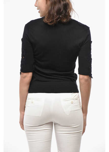 Pulovere Ermanno Scervino Crew Neck Merino Wool Sweater With Lace Details Black Femei (BM 19522133) 2