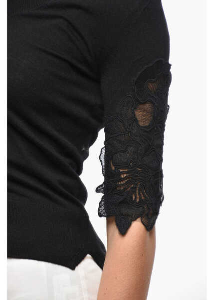Pulovere Ermanno Scervino Crew Neck Merino Wool Sweater With Lace Details Black Femei (BM 19522133) 3