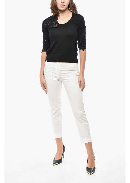 Pulovere Ermanno Scervino Crew Neck Merino Wool Sweater With Lace Details Black Femei (BM 19522133) 4