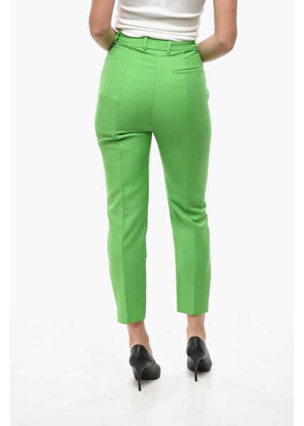 Pantaloni casual Alexander McQueen Wool Blend Cigarette Pants With Front Pleat Green Femei (BM 19522142) 2