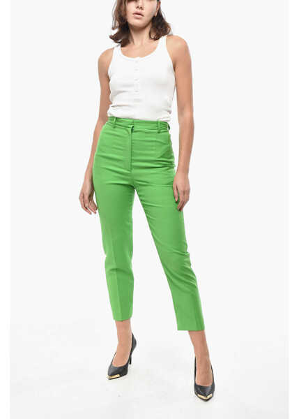 Pantaloni casual Alexander McQueen Wool Blend Cigarette Pants With Front Pleat Green Femei (BM 19522142) 4