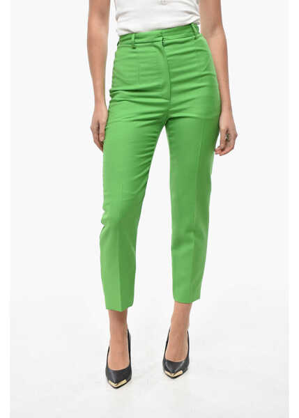 Pantaloni casual Alexander McQueen Wool Blend Cigarette Pants With Front Pleat Green Femei (BM 19522142) 1