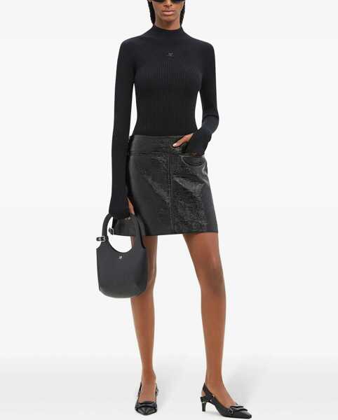 Fuste scurte COURRGES Vinyl Miniskirt With Side Buckles Black Femei (BM 19522148) 2