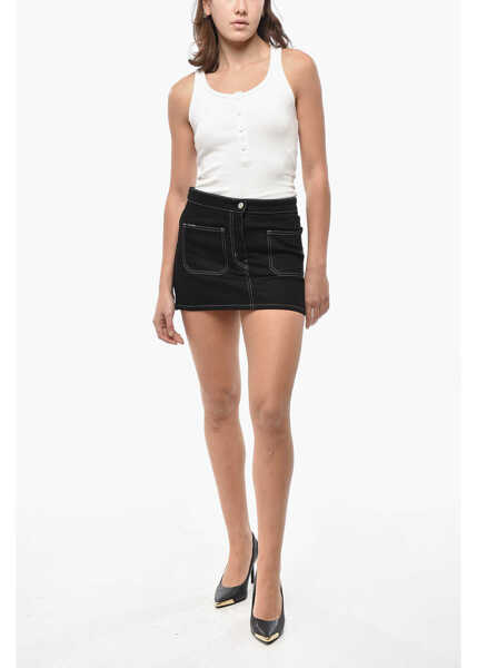 Fuste scurte COURRGES Stretch Cotton Miniskirt With Visible Stitchings Black Femei (BM 19522160) 4