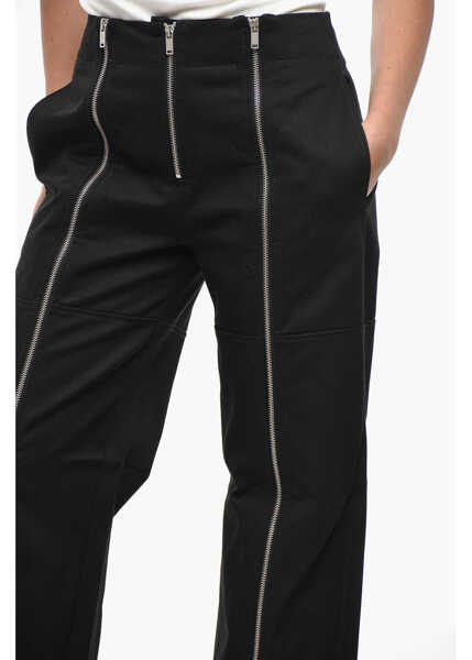 Pantaloni casual Jil Sander Cotton Straight Fit Pants With Front Full Zips Black Femei (BM 19522172) 3