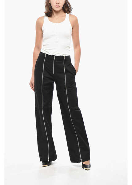 Pantaloni casual Jil Sander Cotton Straight Fit Pants With Front Full Zips Black Femei (BM 19522172) 4