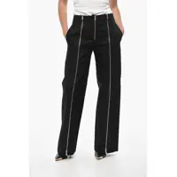 Pantaloni casual Cotton Straight Fit Pants With Front Full Zips Femei