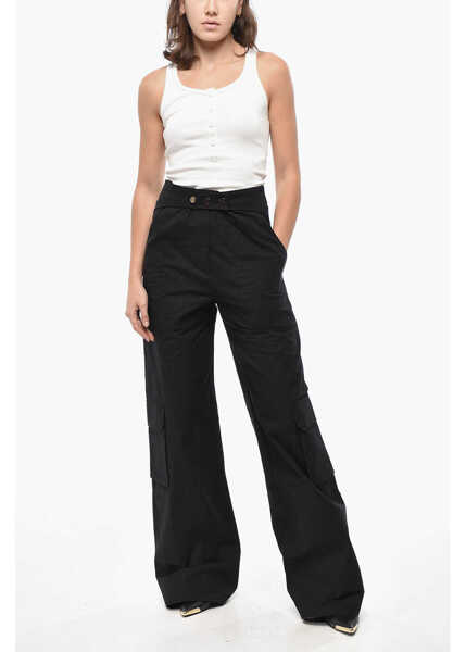 Pantaloni casual THE ANDAMANE Cotton Sarah Casual Pants With Buttons Black Femei (BM 19522184) 4