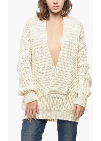 Pulovere casual Dior V Neck Mohair Blend Pullover White Femei (BM 19522196) 1