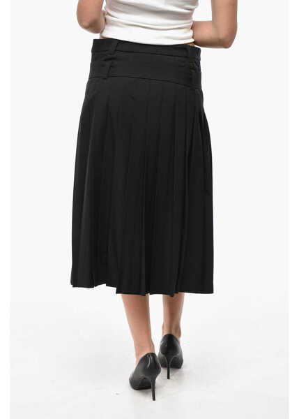 Fuste lungi Alexander McQueen Wool Accordion Midi Skirt With Belt Black Femei (BM 19522202) 2