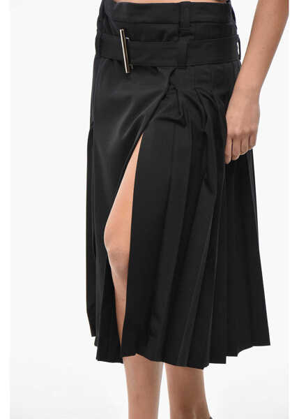 Fuste lungi Alexander McQueen Wool Accordion Midi Skirt With Belt Black Femei (BM 19522202) 3