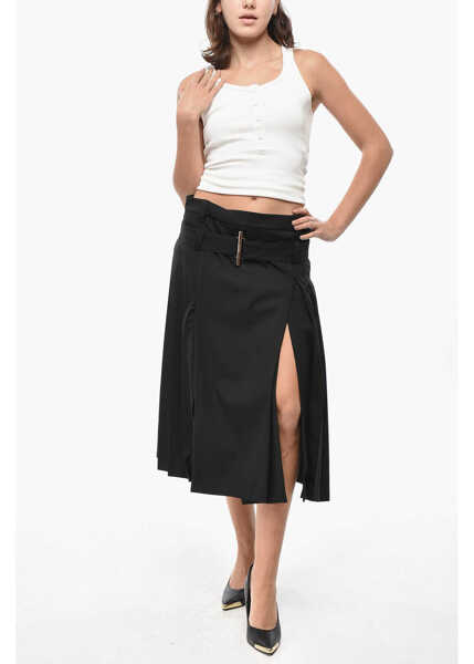 Fuste lungi Alexander McQueen Wool Accordion Midi Skirt With Belt Black Femei (BM 19522202) 4