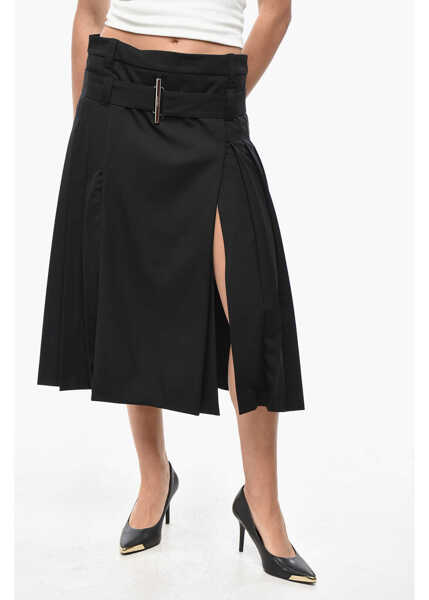 Fuste lungi Alexander McQueen Wool Accordion Midi Skirt With Belt Black Femei (BM 19522202) 1