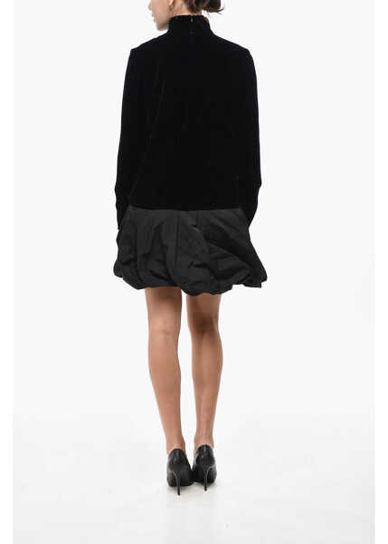 Rochii scurte Max Mara Velour Osso Dress With Organza Flounce Black Femei (BM 19522217) 2