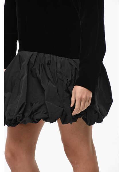 Rochii scurte Max Mara Velour Osso Dress With Organza Flounce Black Femei (BM 19522217) 3